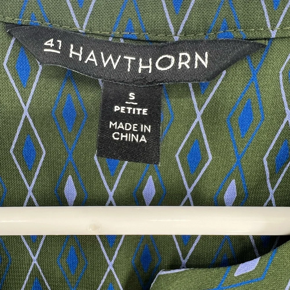 41 Hawthorn geometric diamond Forrest green roll tab sleeve S lightweight office - Picture 5 of 10